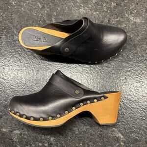 NEW Lisa B Leather And Wood Mule Clogs Size 8.5 Boho Western Studded